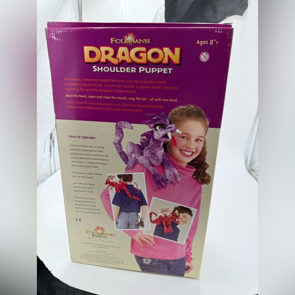 RARE (2005) Folkmanis Dragon Shoulder Puppet Purple Ages 8+ NEW IN BOX, - Picture 2 of 5